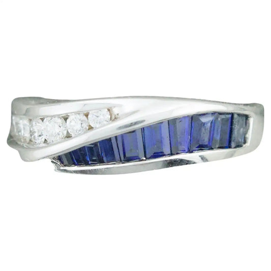 Sapphire and Diamond Band Ring in 18k White Gold by "DeHago"