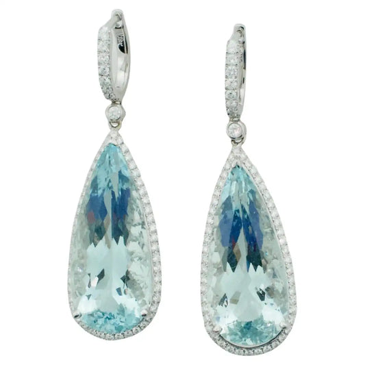Aquamarine and Diamond Dangling Drop Earrings in 18k White Gold