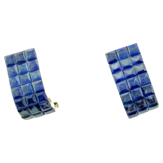 Invisibly Set Sapphire Earrings in 18k Yellow Gold