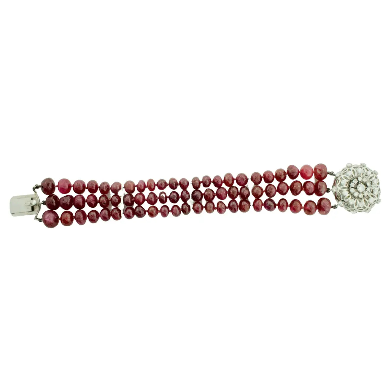 225 Carats Ruby Bead and Diamond Bracelet in White Gold